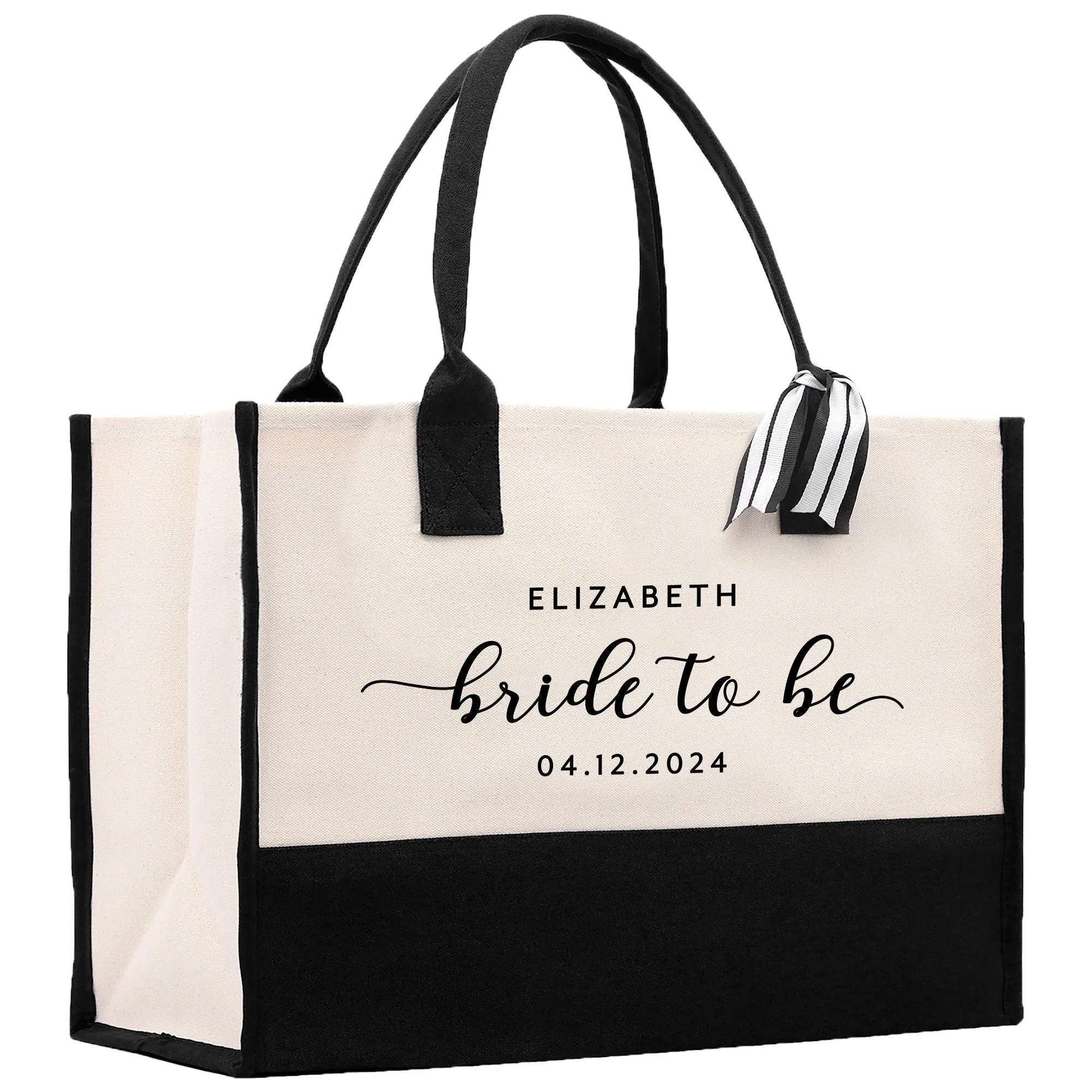 Name and Year Bride To Be Tote Bag Personalized Date Wedding Tote Bridal Shower Gift Honeymoon Gift Customized Wedding Gift Bridesmaid Gift
