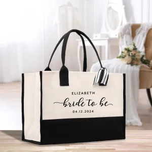 Name and Year Bride To Be Tote Bag Personalized Date Wedding Tote Bridal Shower Gift Honeymoon Gift Customized Wedding Gift Bridesmaid Gift