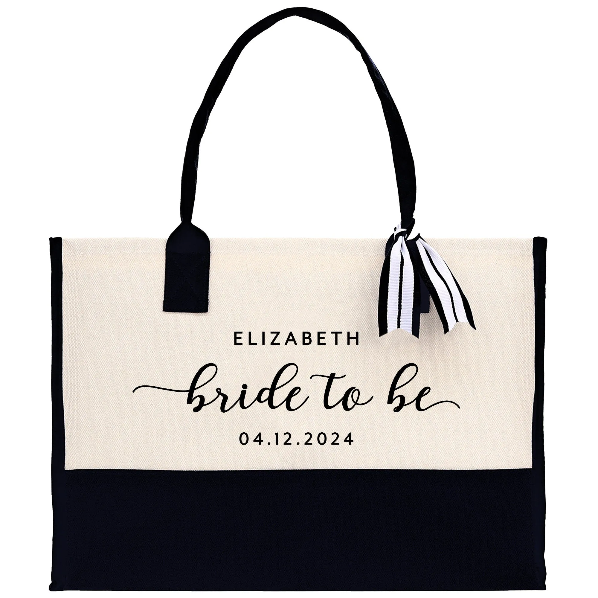 Name and Year Bride To Be Tote Bag Personalized Date Wedding Tote Bridal Shower Gift Honeymoon Gift Customized Wedding Gift Bridesmaid Gift