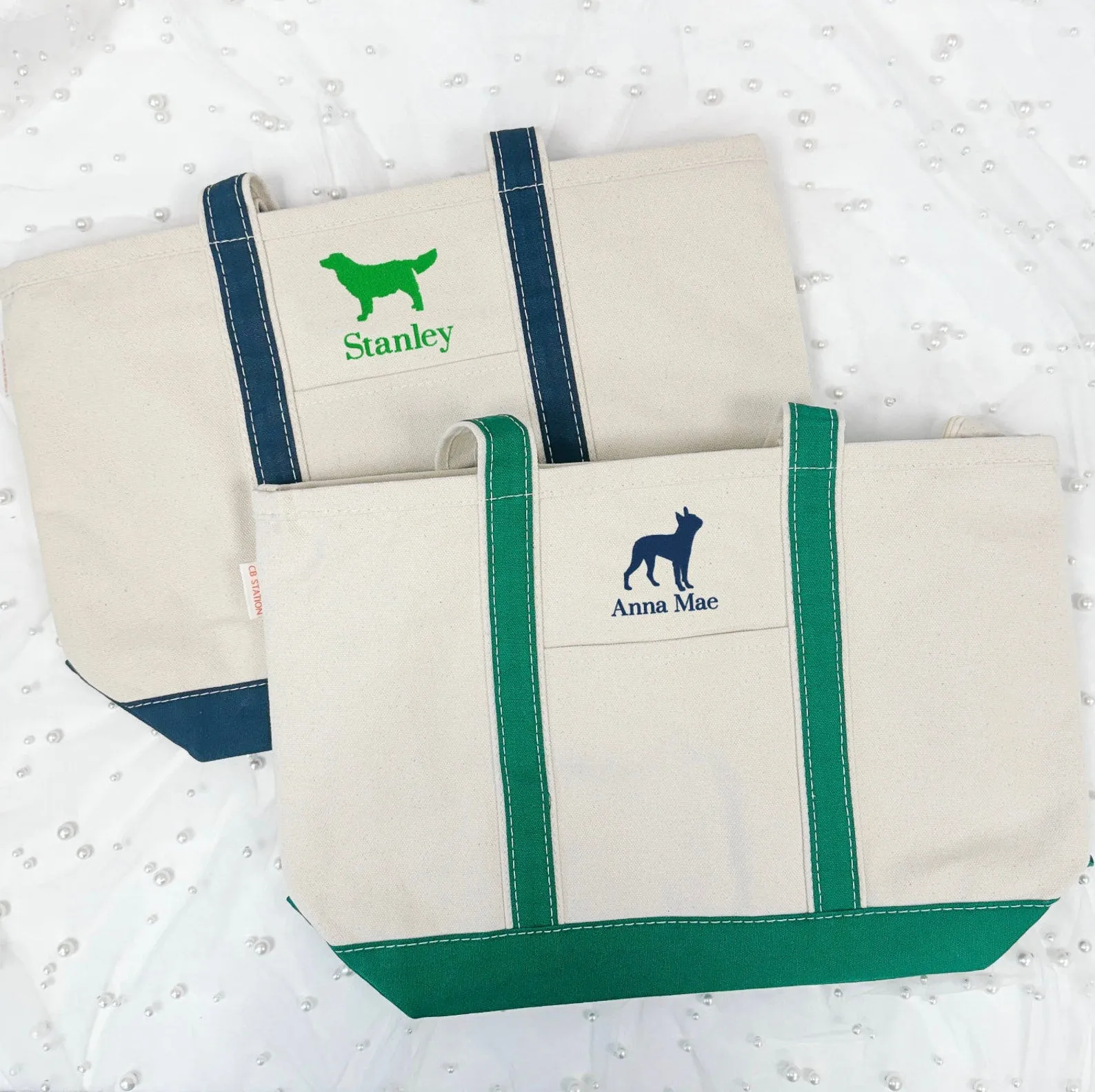 Personalized Dog Boat Tote, Monogram Canvas Tote Bag, Custom Tote Bag - Gift for Dog Mom, Dog Lover Gift, Travel Bag, Embroidered Tote