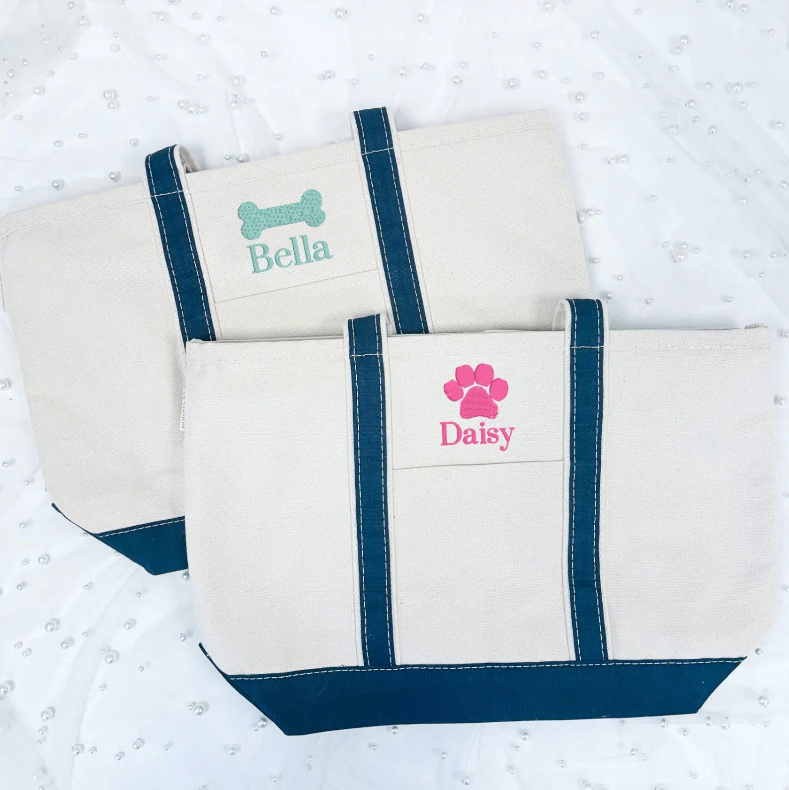 Personalized Dog Boat Tote, Monogram Canvas Tote Bag, Custom Tote Bag - Gift for Dog Mom, Dog Lover Gift, Travel Bag, Embroidered Tote