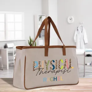 Personalized Leopard PT Physical Therapist Name Custom Cotton Canvas Tote Bag Physical Therapist Birthday Gift Graduation Bag (TRTB1007)