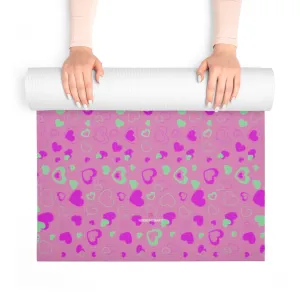 Pink Hearts Foam Yoga Mat, Hearts Pattern Best Lightweight 0.25" thick Mat - Printed in USA (Size: 24″x72")