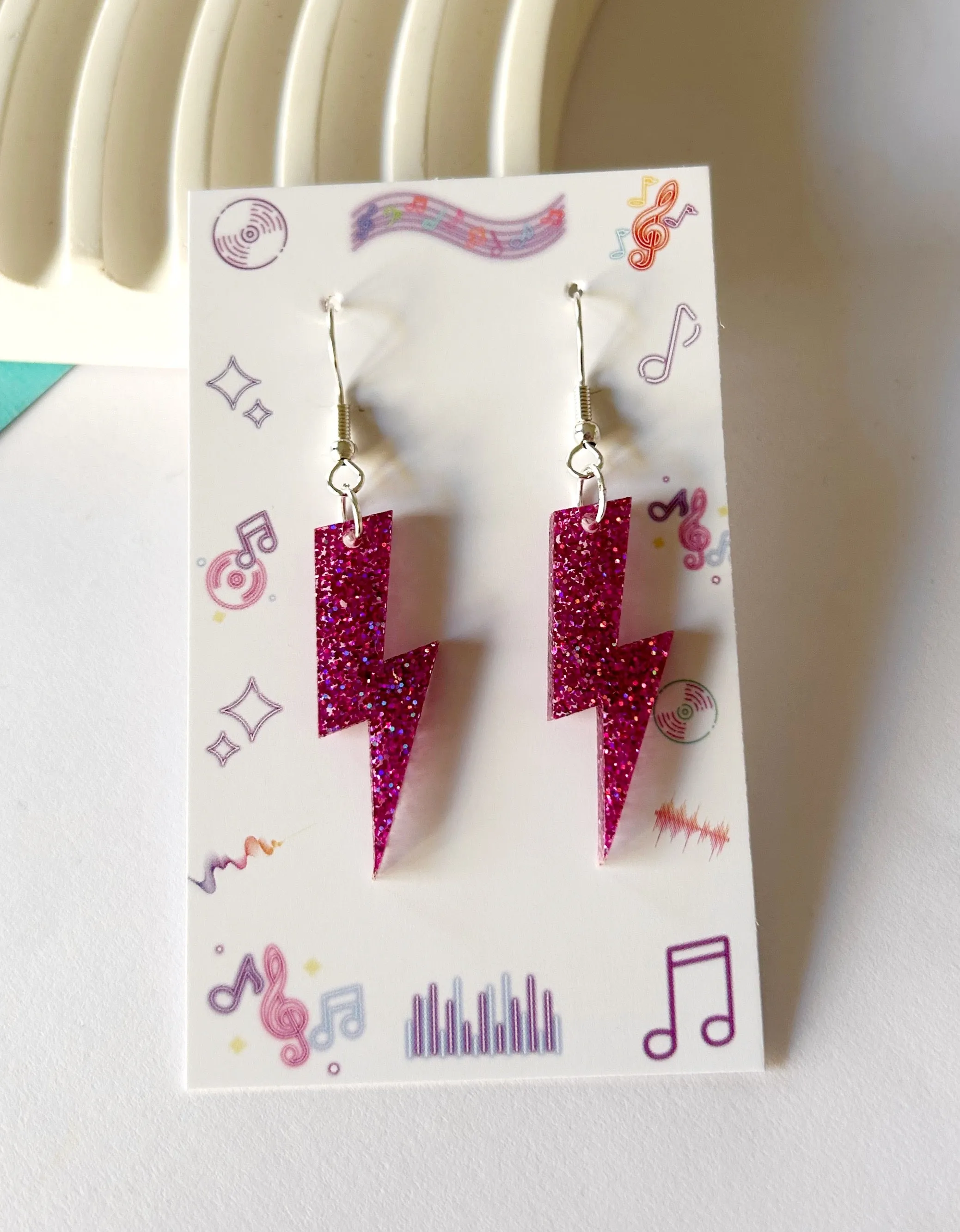 Pink Lightning Bolt dangles