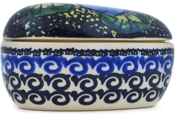 Polish Pottery 3" Heart Shaped Jar Midnight Glow UNIKAT