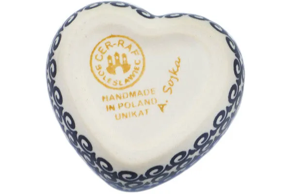 Polish Pottery 3" Heart Shaped Jar Midnight Glow UNIKAT