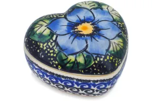 Polish Pottery 3" Heart Shaped Jar Midnight Glow UNIKAT