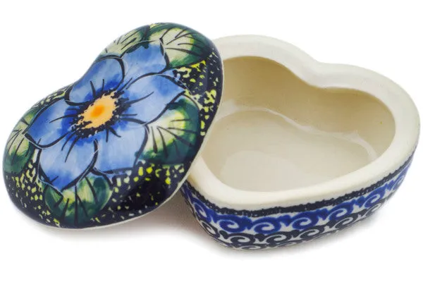 Polish Pottery 3" Heart Shaped Jar Midnight Glow UNIKAT