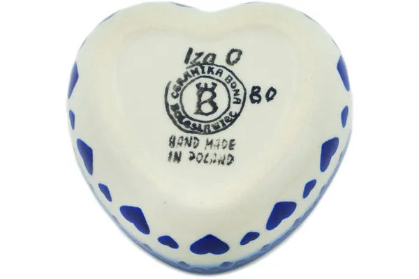 Polish Pottery 4" Heart Shaped Jar Blue Valentine Hearts