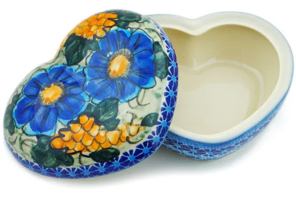 Polish Pottery 5" Heart Shaped Jar Corn In The Blue UNIKAT