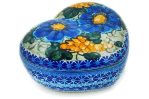Polish Pottery 5" Heart Shaped Jar Corn In The Blue UNIKAT