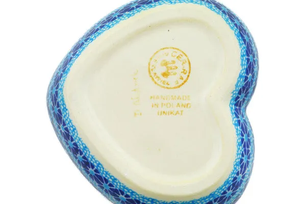 Polish Pottery 5" Heart Shaped Jar Corn In The Blue UNIKAT