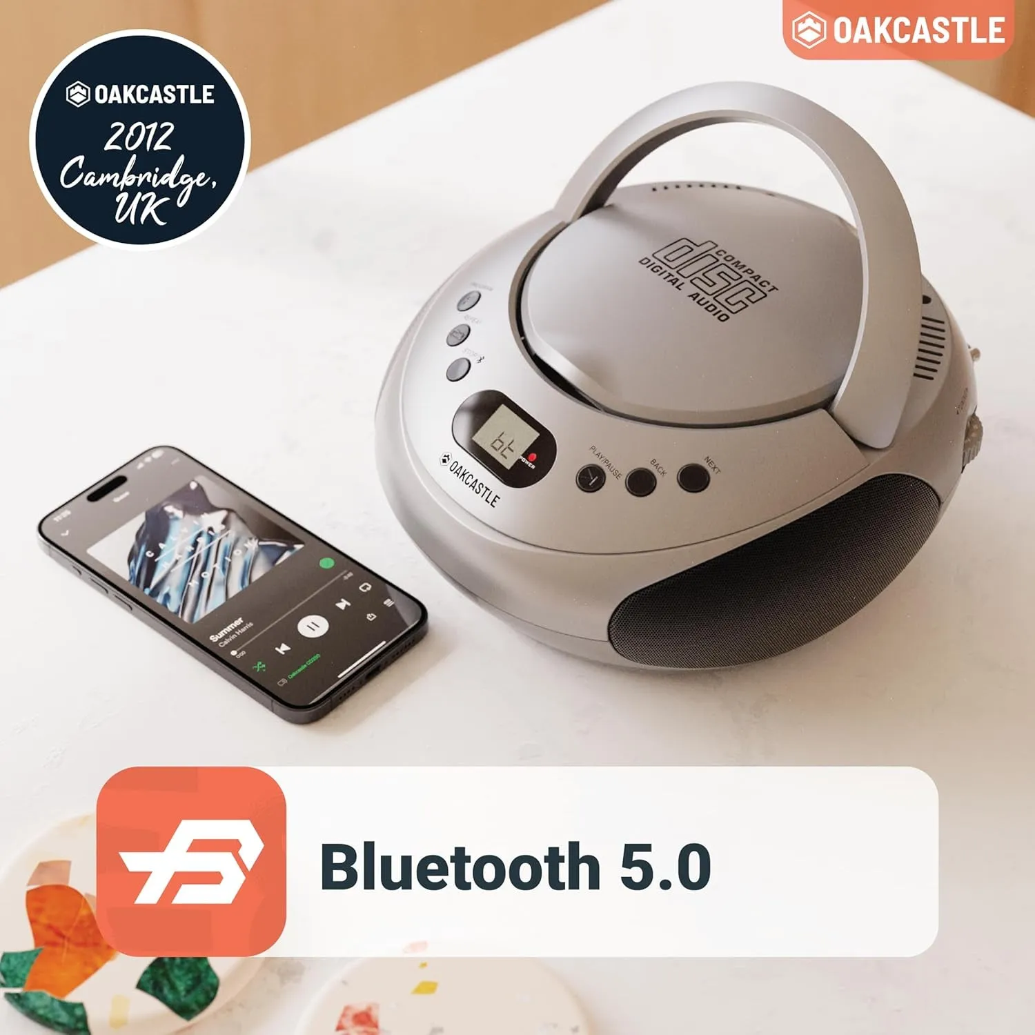 Portable Bluetooth CD Boombox with FM radio | CD, CD-R, CD-RW | 30 Presets | Easy Controls, LED Display, Headphone Jack |  CD250 (Silver)