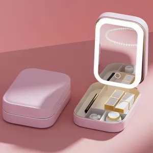 Portable Makeup Storage Bag with LED Mirror