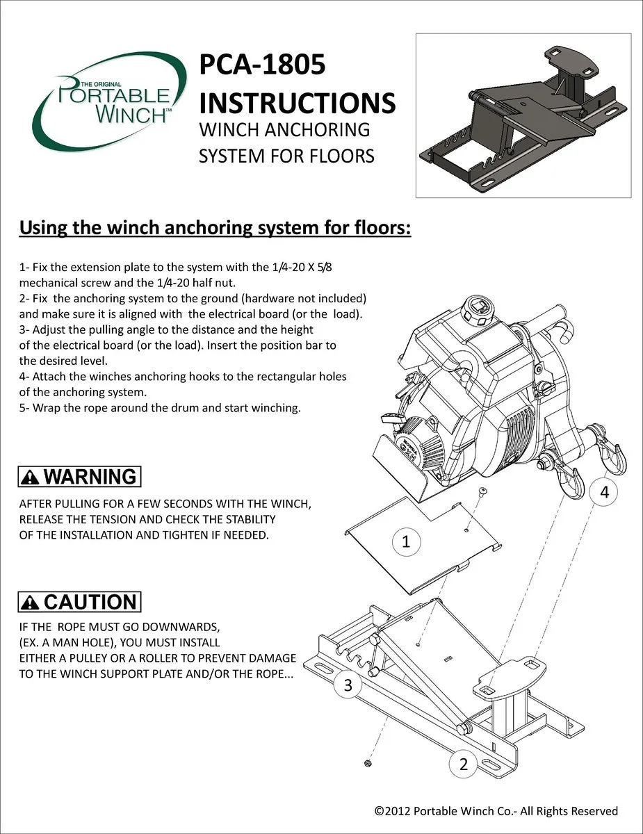 Portable Winch - PCA-1805 - Floor Mount Anchoring System