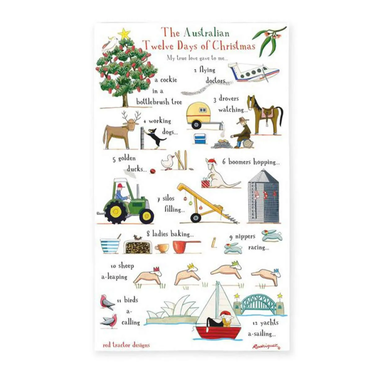 Red Tractor Designs Teatowel The Australian 12 Days of Christmas