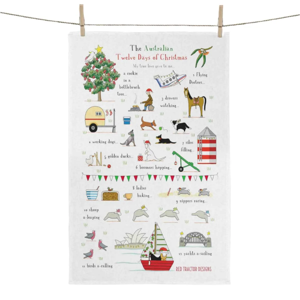 Red Tractor Designs Teatowel The Australian 12 Days of Christmas