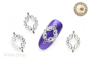 Rhombus Lace Frame Silver Nail Metal Charm - 2 pcs