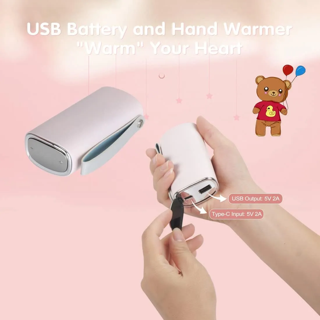 Smarkey Rechargeable Hand Warmer Electric Handwarmers Hot Pocket Warmer Portable Heating Battery 10000mAh USB Heated Jacket Battery Power Bank Winter Gift for Women