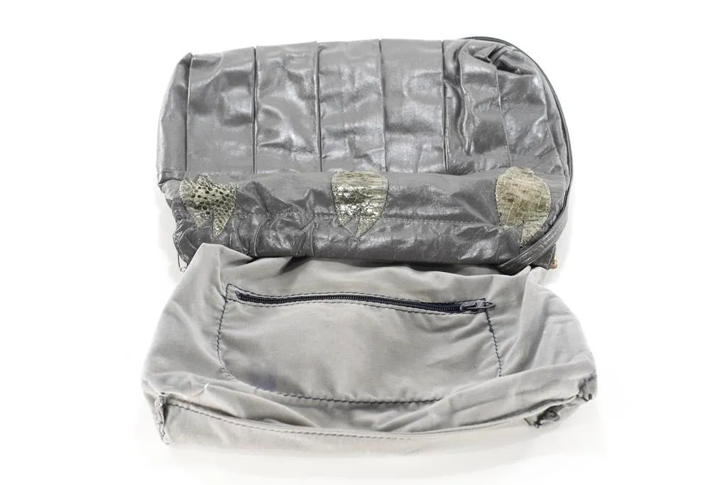 Snakeskin Purse Leather Clutch Gray 80s RETRO Convertible Bag Crossbody Leaf Patchwork Python Purse
