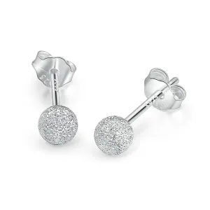 Solid 925 Sterling Silver Frosted Silver Ball Stud Earrings 4mm