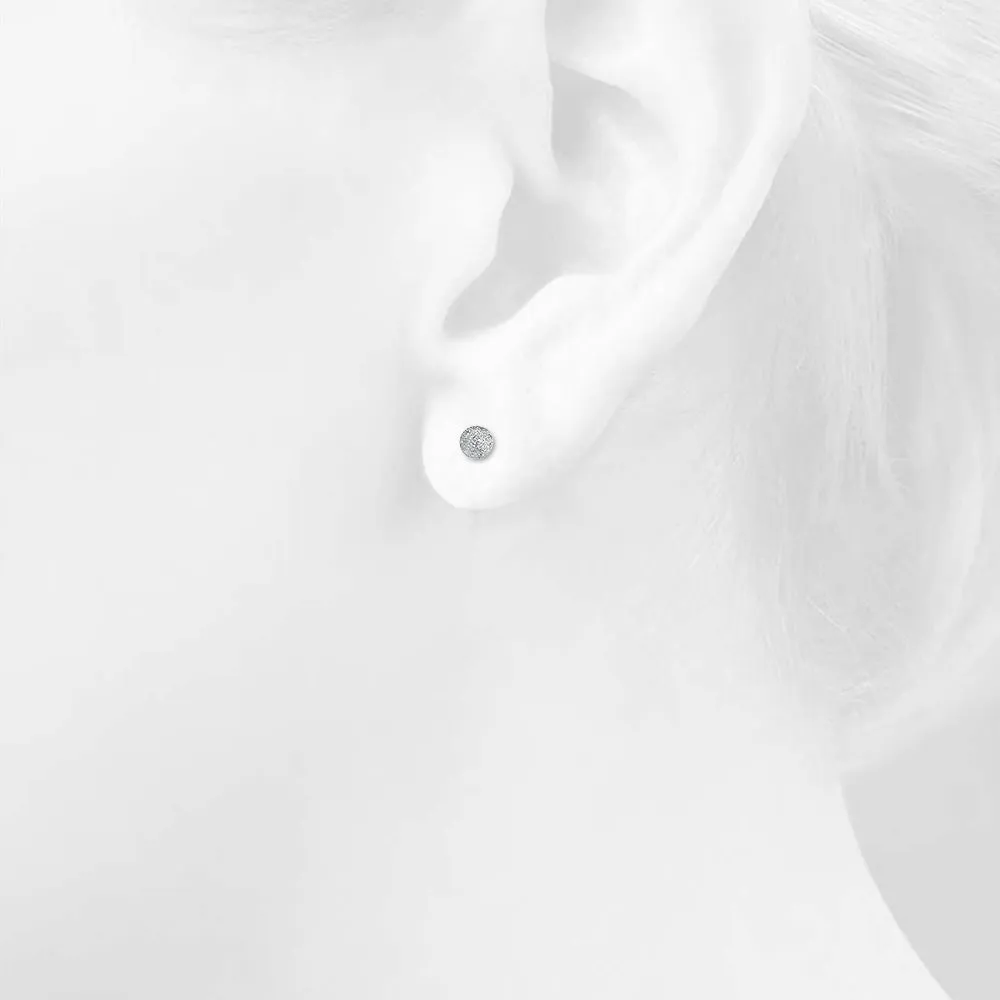 Solid 925 Sterling Silver Frosted Silver Ball Stud Earrings 4mm