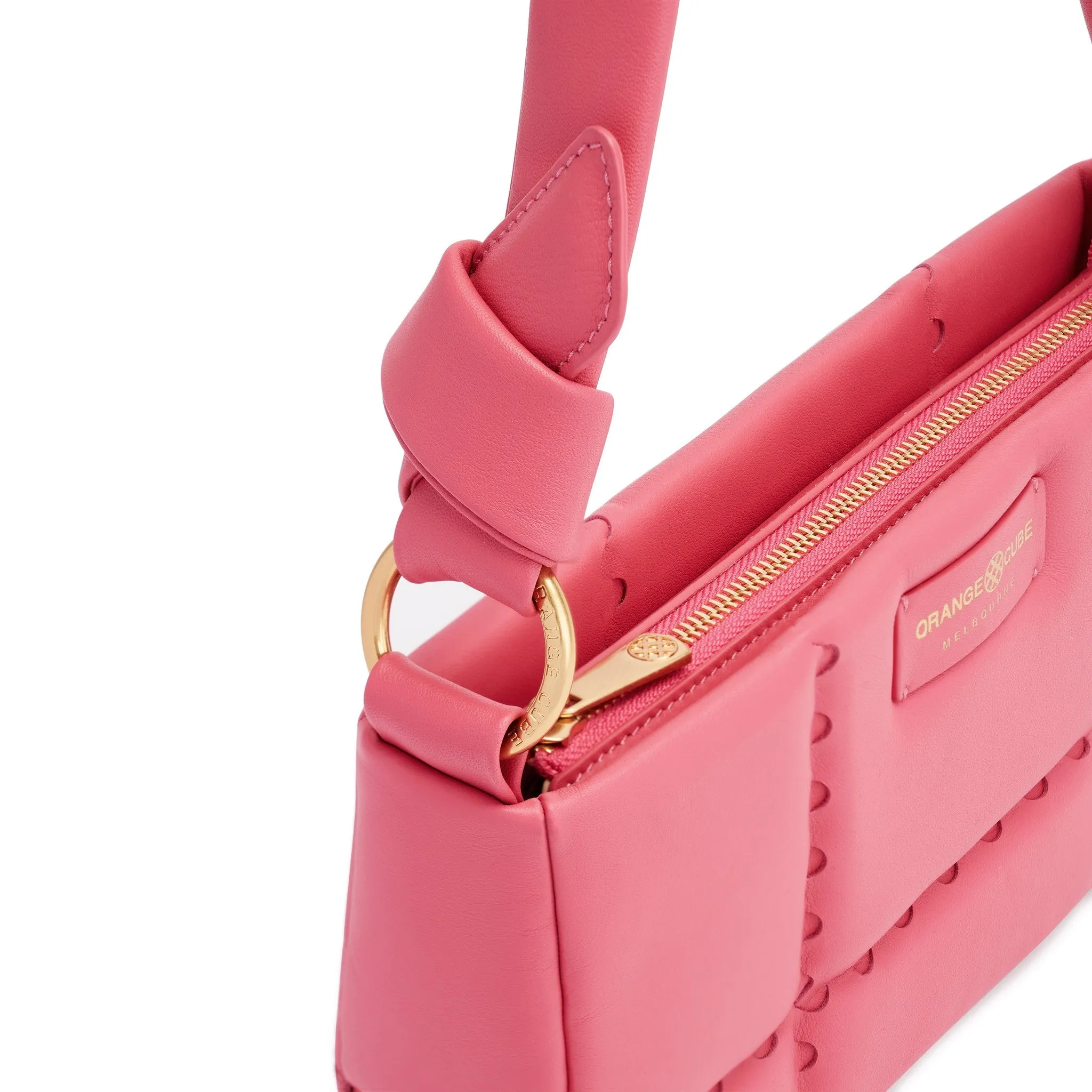 Square Stitch Cushion Shoulder Bag - Coral