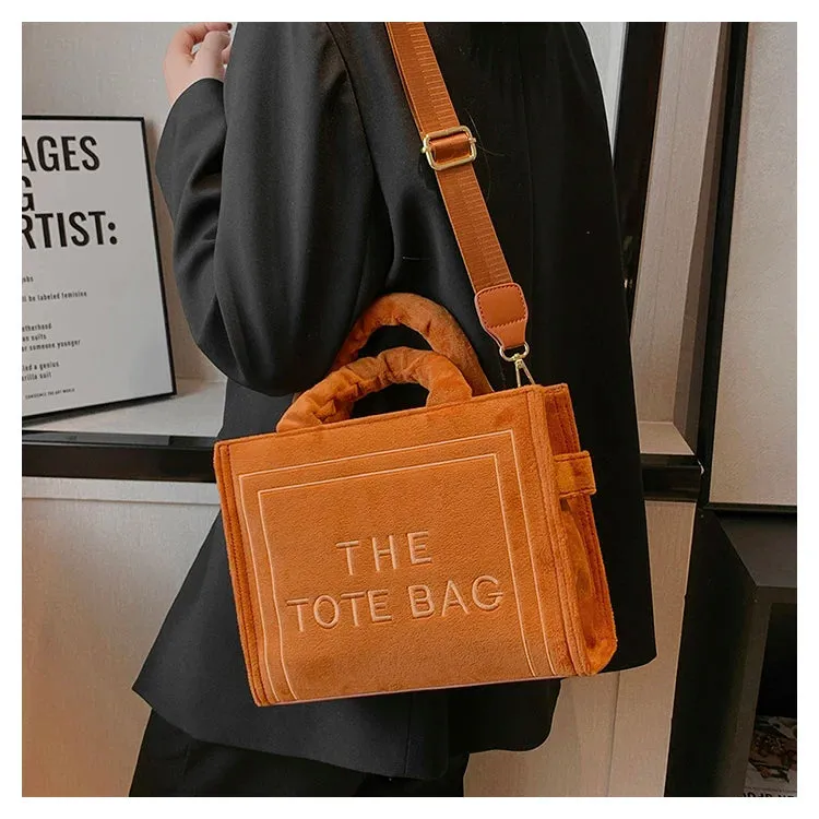 Square Velour Tote Bag with Letter Print
