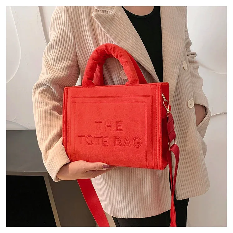 Square Velour Tote Bag with Letter Print
