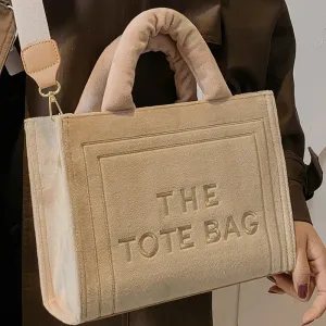 Square Velour Tote Bag with Letter Print