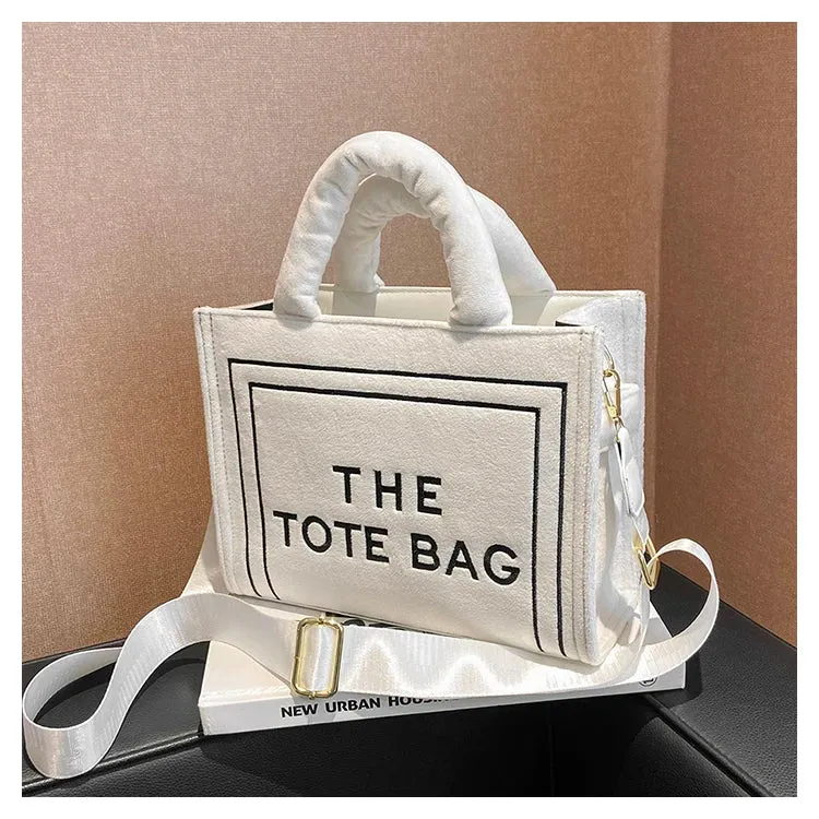 Square Velour Tote Bag with Letter Print
