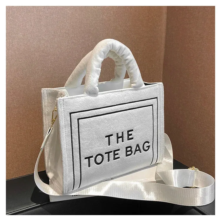 Square Velour Tote Bag with Letter Print