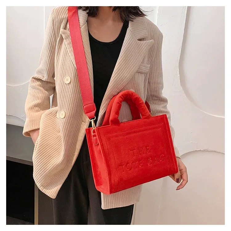 Square Velour Tote Bag with Letter Print