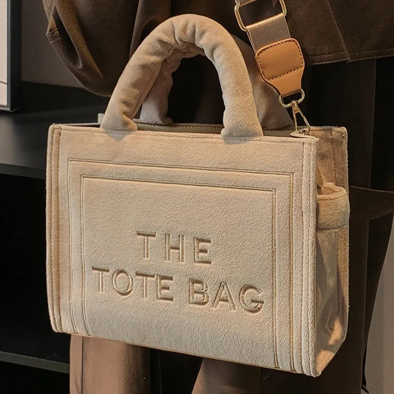 Square Velour Tote Bag with Letter Print