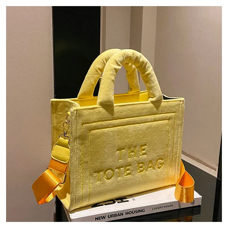 Square Velour Tote Bag with Letter Print