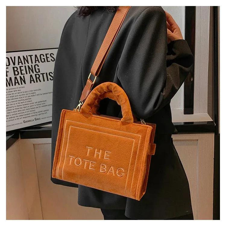 Square Velour Tote Bag with Letter Print