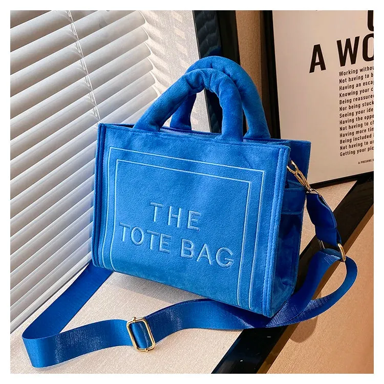 Square Velour Tote Bag with Letter Print