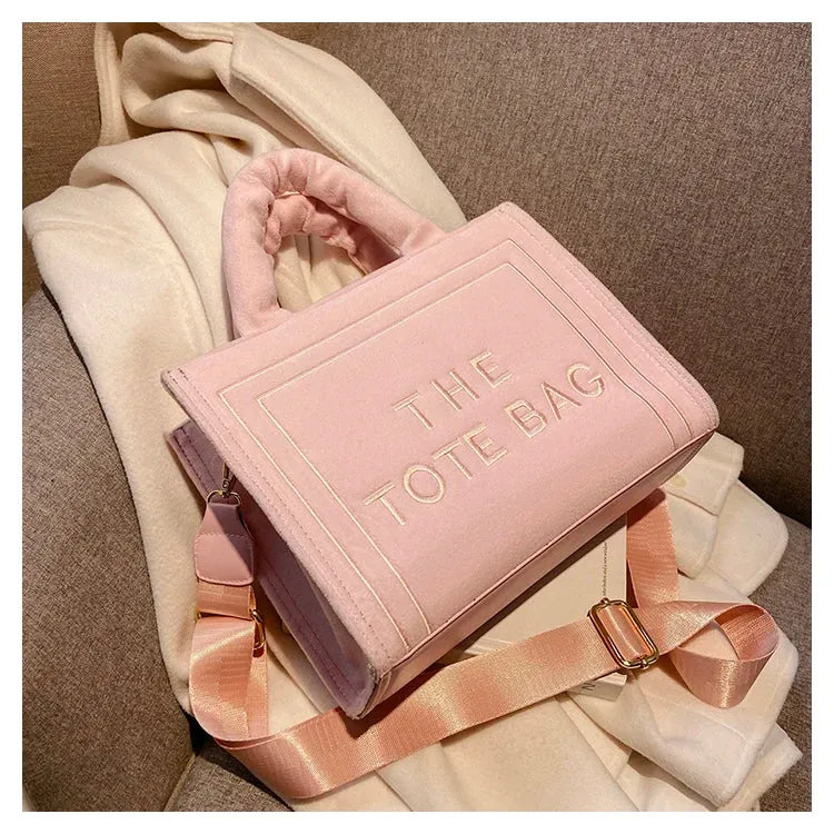 Square Velour Tote Bag with Letter Print
