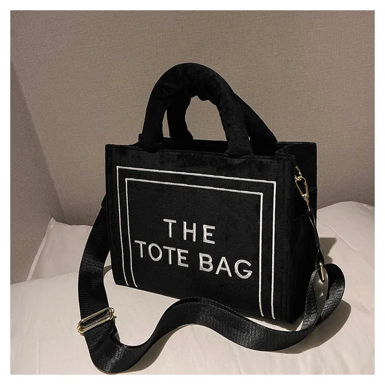 Square Velour Tote Bag with Letter Print