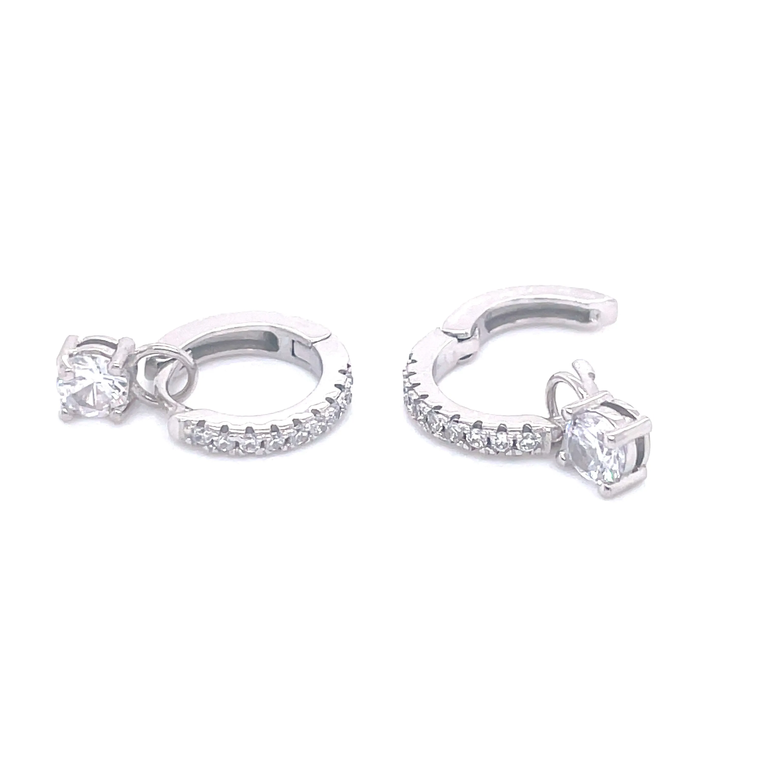 Sterling Silver CZ Clicker Hoops with Hanging CZ Stone