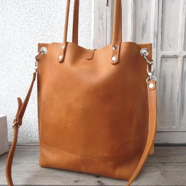 Tan Large Leather Tote Bag