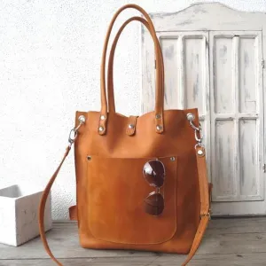 Tan Large Leather Tote Bag