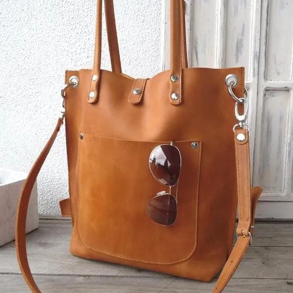 Tan Large Leather Tote Bag