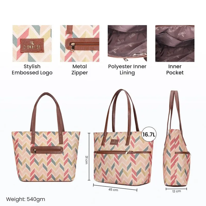 THE CLOWNFISH Concetta Printed Handicraft Fabric & Faux Leather Handbag for Women Office Bag Ladies Shoulder Bag Tote For Women College Girls (Cream)