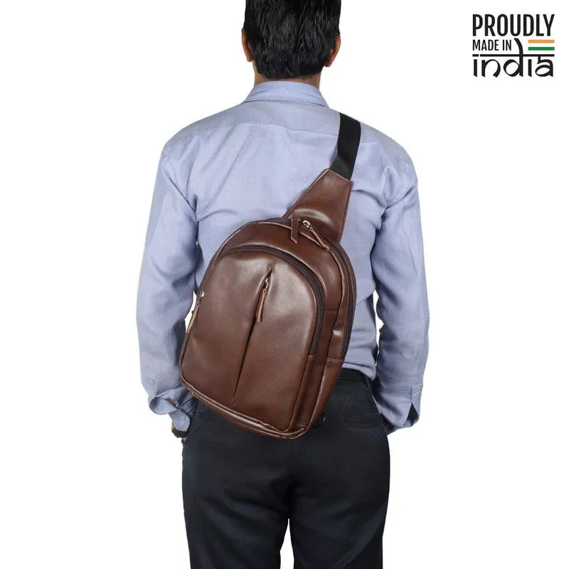 THE CLOWNFISH Delight Sling Bag - Faux Leather, Adjustable Strap | 5L Capacity | Caramel Brown