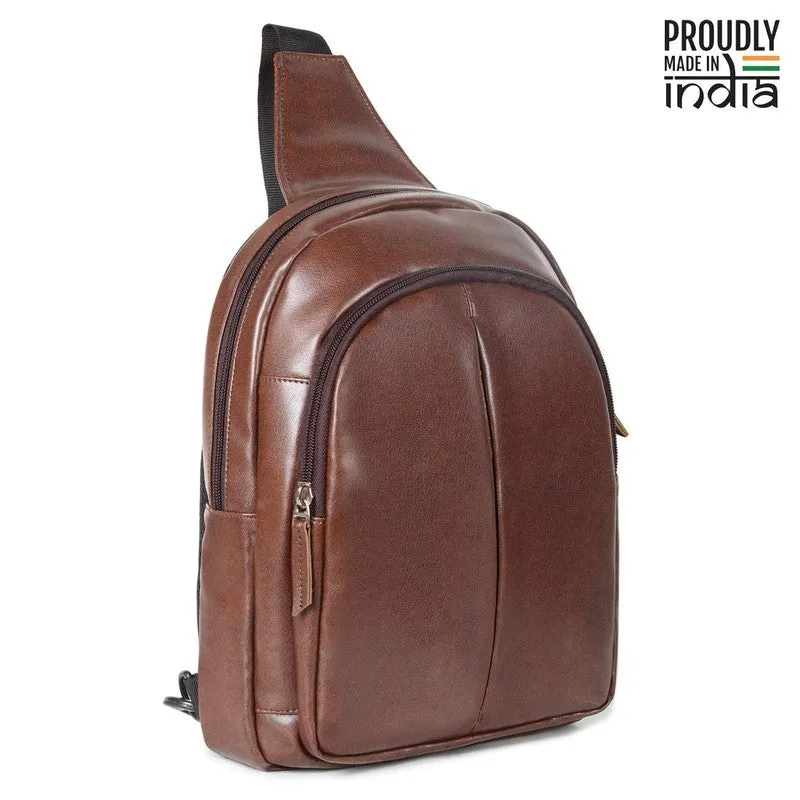 THE CLOWNFISH Delight Sling Bag - Faux Leather, Adjustable Strap | 5L Capacity | Caramel Brown