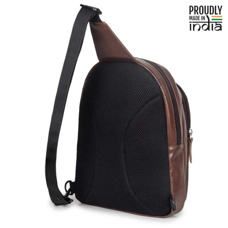 THE CLOWNFISH Delight Sling Bag - Faux Leather, Adjustable Strap | 5L Capacity | Caramel Brown