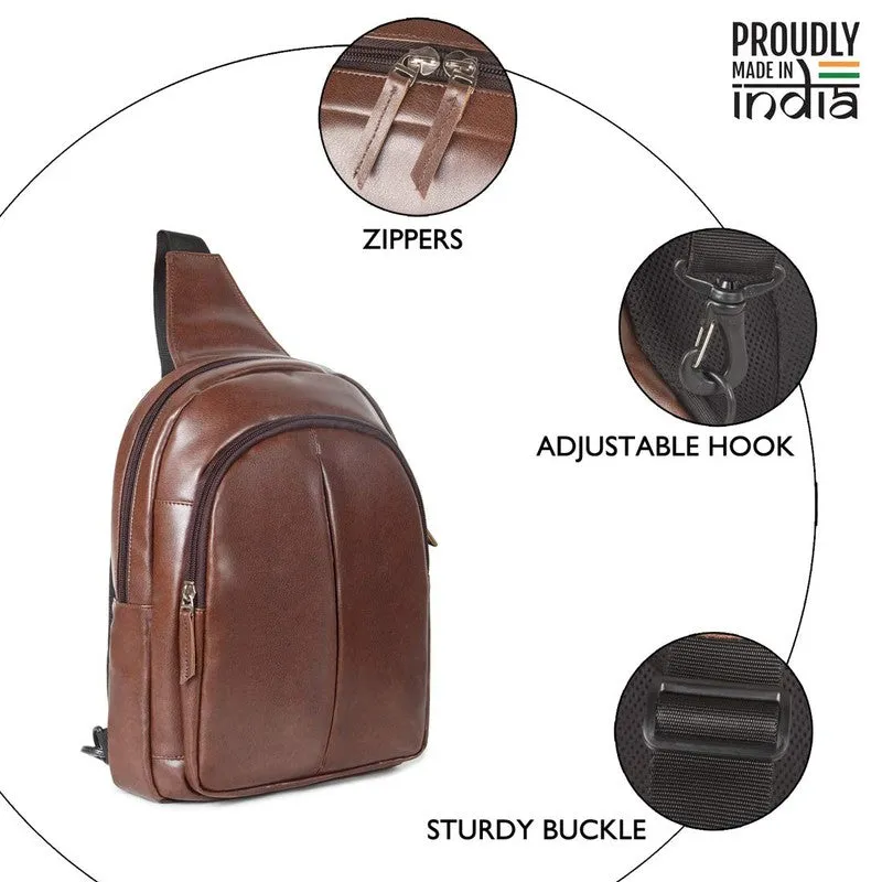 THE CLOWNFISH Delight Sling Bag - Faux Leather, Adjustable Strap | 5L Capacity | Caramel Brown