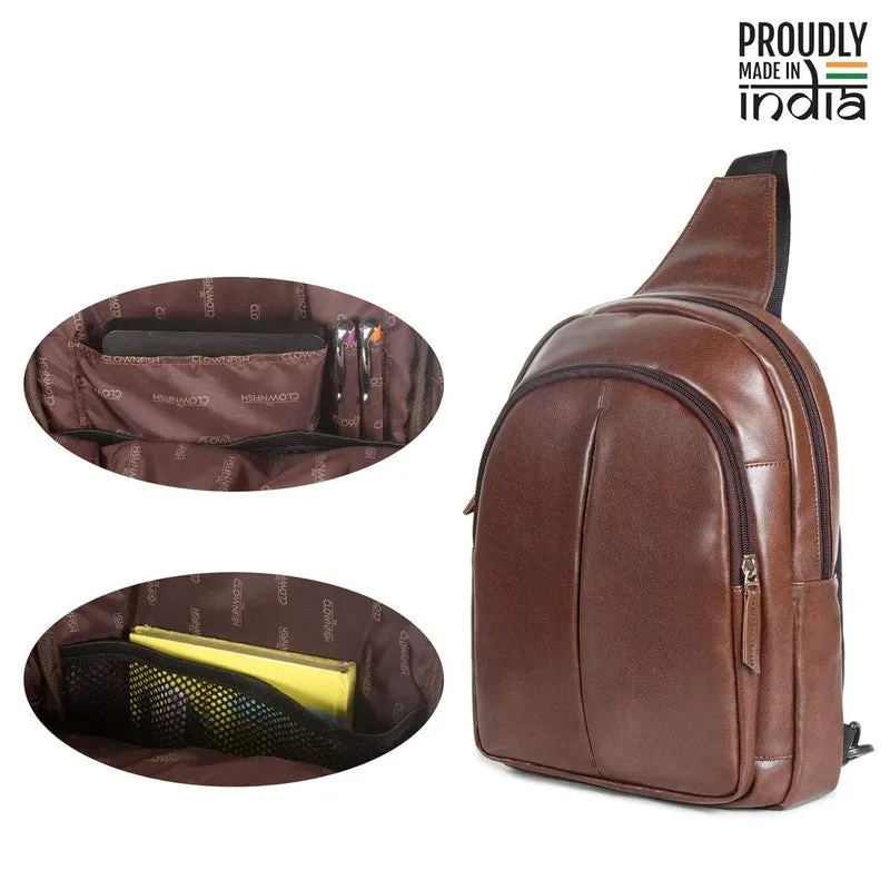 THE CLOWNFISH Delight Sling Bag - Faux Leather, Adjustable Strap | 5L Capacity | Caramel Brown