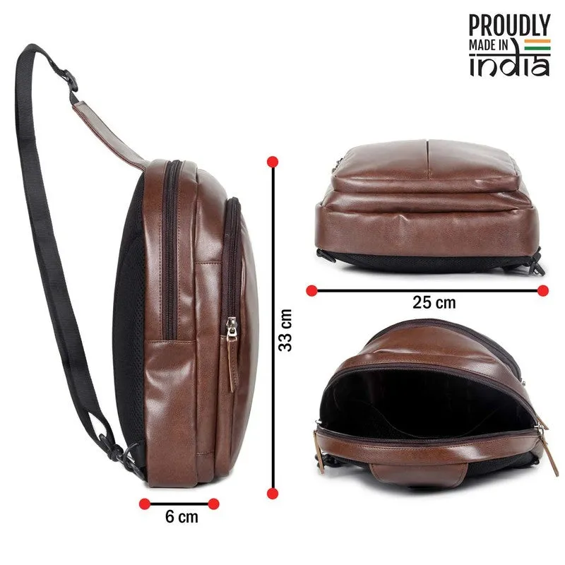 THE CLOWNFISH Delight Sling Bag - Faux Leather, Adjustable Strap | 5L Capacity | Caramel Brown